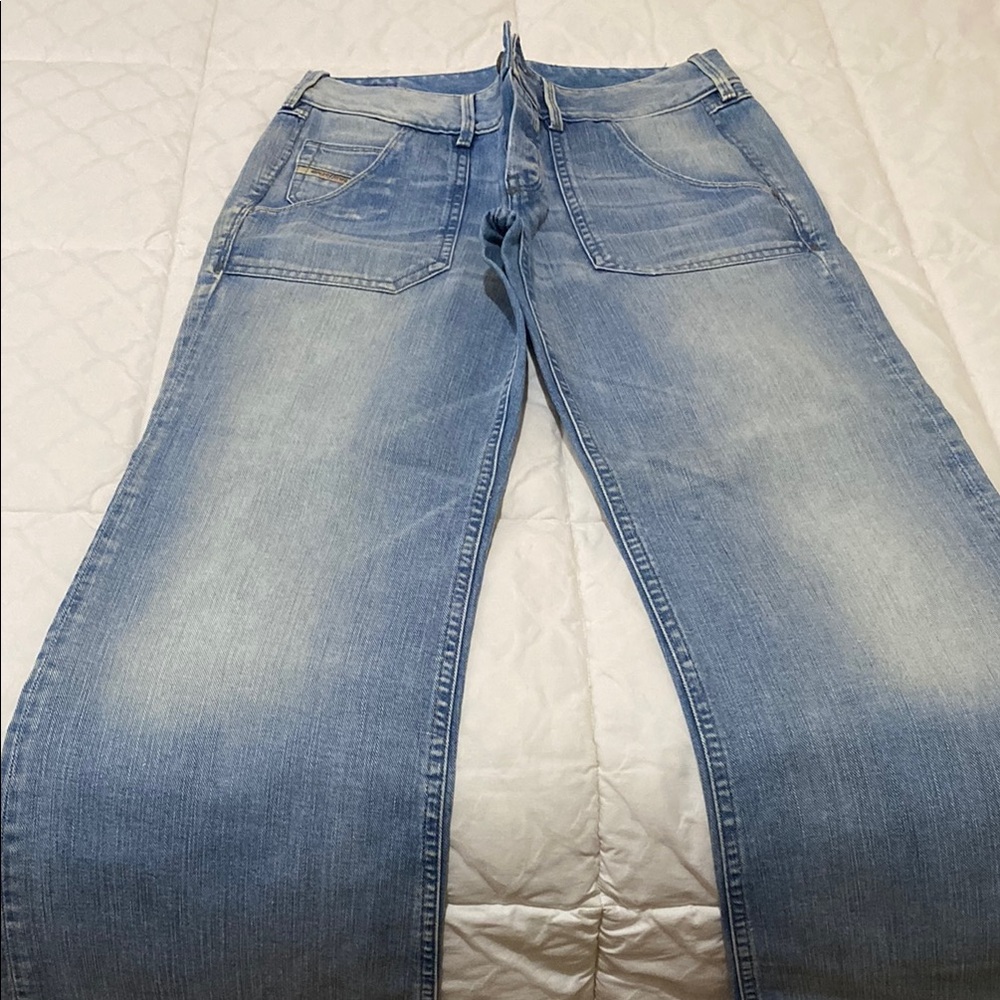 Diesel Blue Straight Leg Jeans with Natural Fading